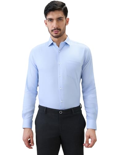 Park Avenue Men Slim Fit Structure Pattern Pure Cotton Semi Cutaway Collar Full Sleeve Formal Shirt Blue