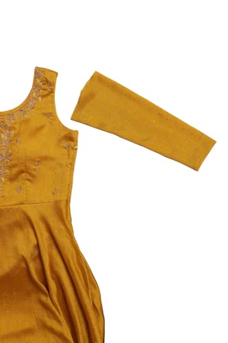 Soch Womens Mustard Vichitra Floral Gown with Cutwork