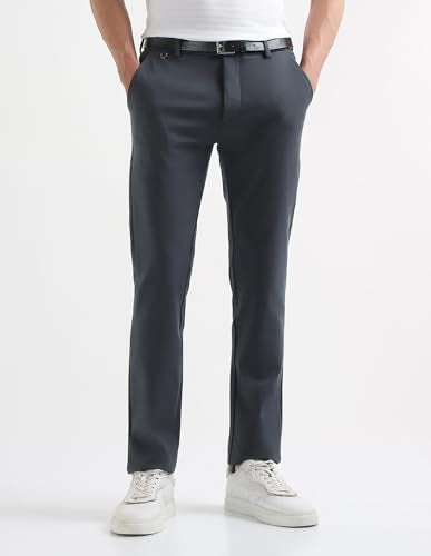 Arrow Sport Men's Solid Slim Fit Trousers (ARGT6083_Dark Grey_32)