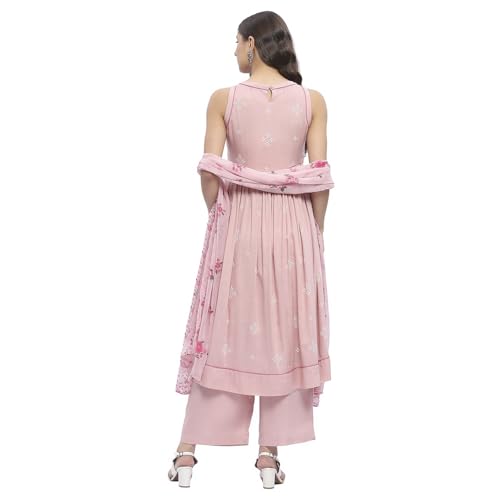 Rangriti Women's Viscose Rayon Kurta Set (ECSFLO22006SS25PNK_Pink