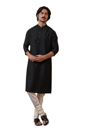 TASVA Black All Over Floral Embroidered Kurta Set| Size: L