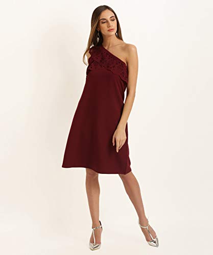 Marie Claire Women's Polyester Knee-Length Casual Dress (MC1026_Wine_S