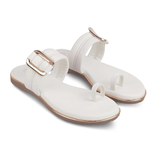 tresmode Perry Women's Flats Sandals White, 4 UK / 37 EU - Open Toe Ladies Dress Footwear Soft Comfortable