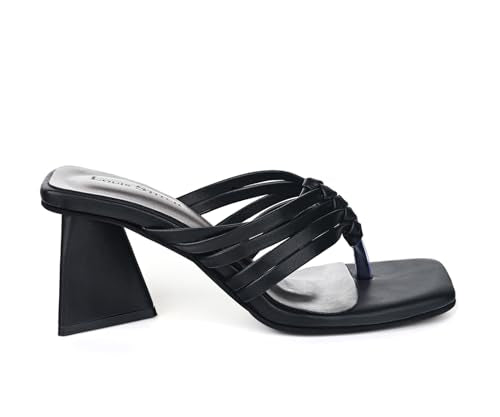LOUIS STITCH Women’s Fashion Black Slip-On Block Heel Sandals | Weaved T-Strap Stylish Heel Sandal for Ladies, Fashionable and Comfortable Sandal| LDBH-WESTJB | UK-6