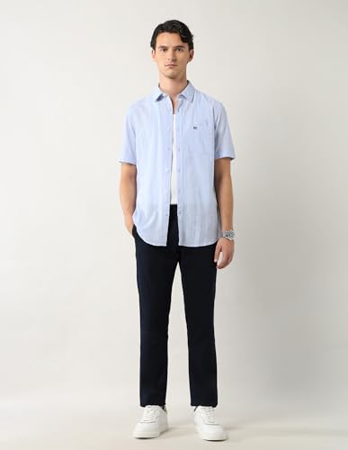Arrow Sports Men's Vertical Striped Pure Cotton Shirt Blue