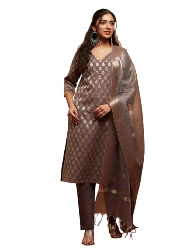BIBA Polyester Yarndyed Straight Festive Kurta With Palazzo And Dupatta
