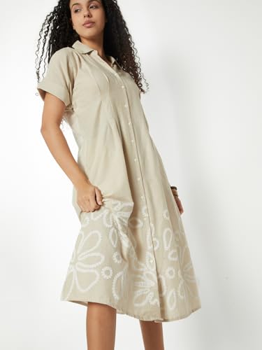 Max Women Printed A-line Shirt Dress(White_XS)