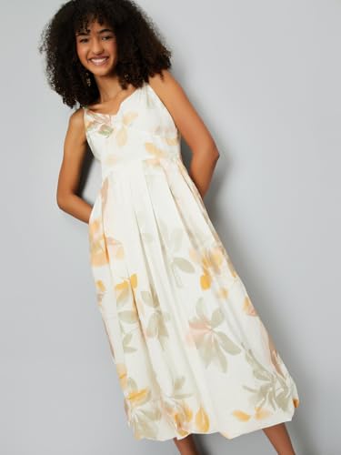 Max Women's Cotton A-Line Midi Casual Dress (AG54008A_Multi Multicolour