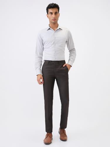 Park Avenue Men Slim Fit Structure Pattern Poly Viscose Blend Flat Front Formal Trouser (Size: 30)-PMTQ07872-O8 Dark Brown