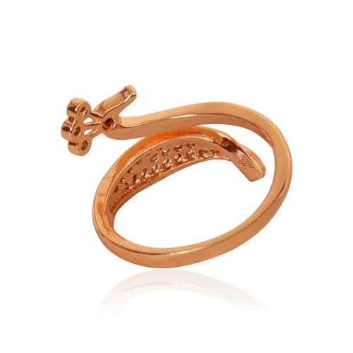 Nilu's Collection Rose Gold Plated Elegant American Diamond Studded Sparkling Adjustable Finger Ring for Women and Girls (Style 5)