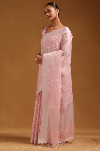 Soch Womens Pink Kota Floral Embroidered Saree