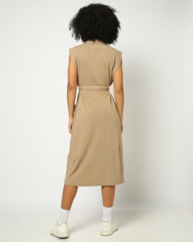 GAP Women's Cotton A-Line Below The Knee Casual Dress (442601806_Khaki