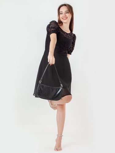 Zink London Women's Black Solid Flared Short Dress