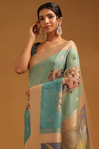 Soch Womens Blue Silk Blend Floral Saree With Zari Woven