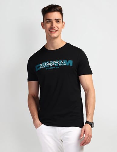 U.S. POLO ASSN. Mens Solid Half Sleeve Brand Carrier Round Neck T-Shirts (UDTSHS0898_Black_S)