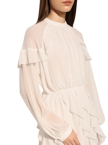 ONLY Women's Self Design Fit and Flare White Dress