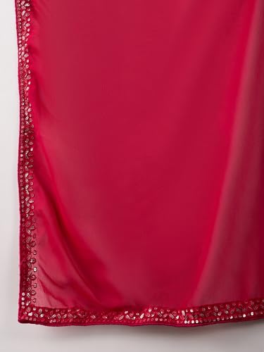 Miss Ethnik Women's Pink Faux Georgette Stitched Top with Unstitched Santoon Bottom and Faux Georgette Dupatta Full Sleeve Embroidered Anarkali Gown (MEY-1106-Pink-XL)