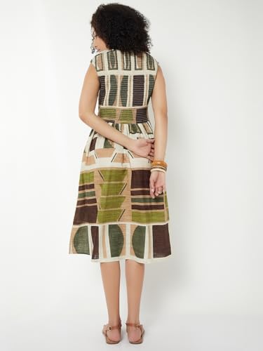 Max Kalki X Max Women Printed Smocked Midi Dress(Green_XL)
