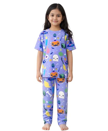 ANTHRILO Halloween Girls Short Sleeve Pyjama Set - Purple | 1-2 Years