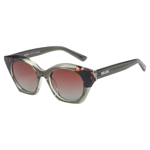 KILLER Women's Sunglass, Cat-Eye Shaped Acetate Frame Polarized Lens Sunglasses Case For Women, Girls, Gradient Lens Sunglasses, Frame Color - Green, Lens - Brown