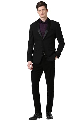 Men Black Textured Slim Fit Party Two Piece Suit