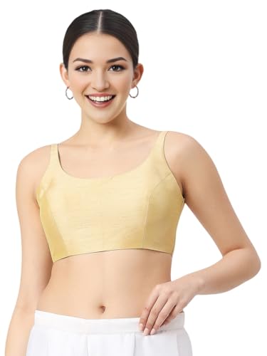 Biyu Women's Art Silk Solid Round Neck Sleeveless Readymade Saree Blouse