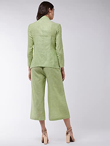 Zima Leto Women'S Solid Pastel Blazer And Pant Set | Full Sleeves Shawl Collar Cotton Solid Clothing Set - (Green, M)