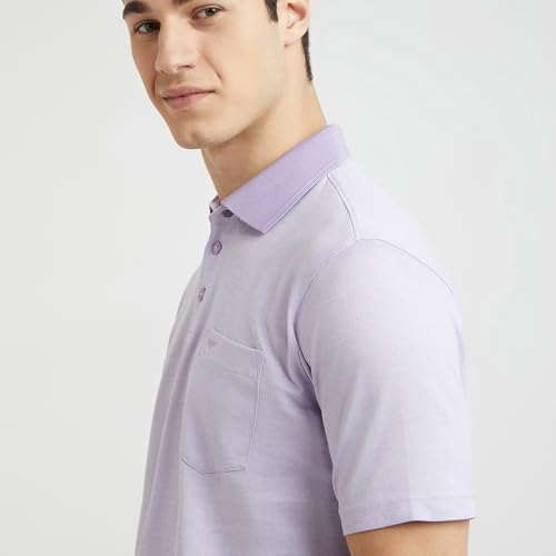 Park Avenue Men Slim Fit Two Tone Pattern Pure Cotton Half Sleeve Polo Neck Formal T-Shirt (Size: 42)-PMKA00664-V4 Medium Violet