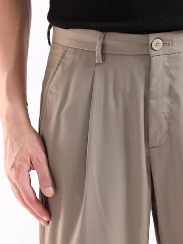 RARE RABBIT Men's Windsor Dark Beige Cotton Plain Relaxed Fit Trouser
