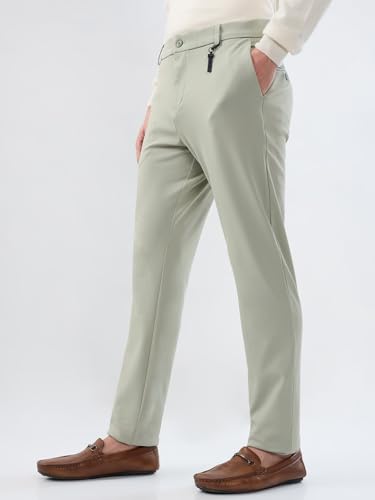 Park Avenue Men Commutech Fit Structure Pattern Cotton Spandex Blend Flat Front Casual Trouser Green