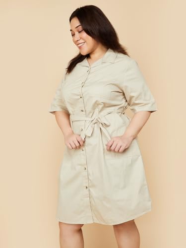 Max Women's Pure Cotton Classic Midi Dress (KESAR1D_Beige