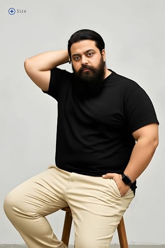 BRATMAZ Plus Size Men's Cotton T-Shirt, Black, Crew Neck, Half Sleeve, Casual Wear (in, Alpha, 3XL, Plus)