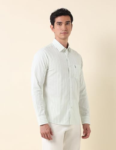 U.S. POLO ASSN. Men's Vertical Striped Twill Shirt Green