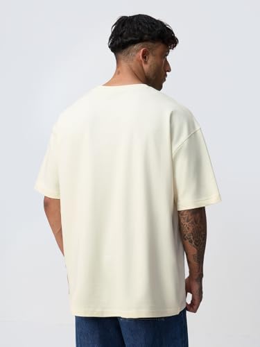 The Souled Store Learned A Lot Men and Boys Short Sleeves Round Neck Off White Graphic Printed Casual Lightweight Drop Shoulder Streetwear Trendy Oversized T-Shirt