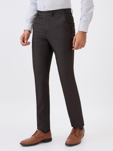 Park Avenue Men Slim Fit Structure Pattern Poly Viscose Blend Flat Front Formal Trouser (Size: 30)-PMTQ07872-O8 Dark Brown