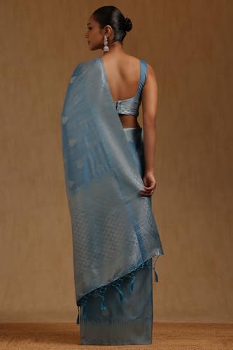 Soch Womens Blue Viscose Silk Ethnic Motifs Zari Woven Saree