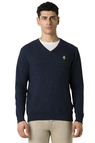 Van Heusen Men Navy Textured V Neck Sweater