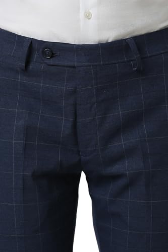 Peter England Men Blue Check Ultra Slim Fit Formal Trousers