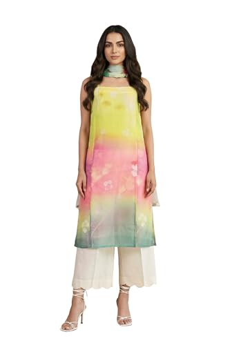 W for Woman Multicolor Floral Printed Straight Kurta with Flared Pant and Dupatta Set - (WS12663-125358-3XL)
