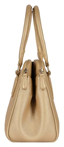 eske Benito Vegan Leather Handbag, Dual Compartment, Magnetic Snap Closure, Textured Saffiano Finish (Gold)