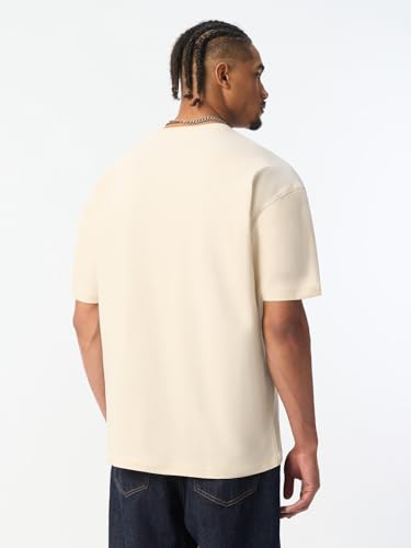 The Souled Store The Happy Pawdcast: Hang in There Men and Boys Short Sleeves Round Neck Cream Graphic Printed Cat Casual Lightweight Drop Shoulder Streetwear Trendy Oversized T-Shirts