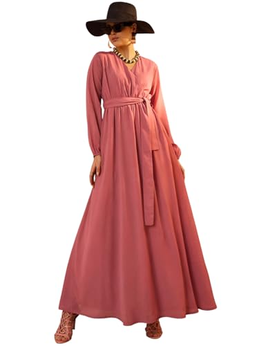 Sassafras Women Pink V-Neck Full Sleeve Maxi Dress-XXL