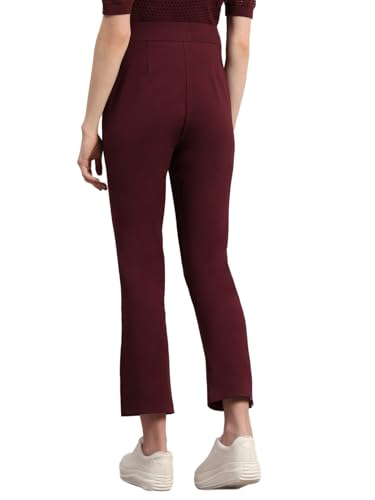 VERO MODA Women's Slim Fit High-Rise Maroon Pants