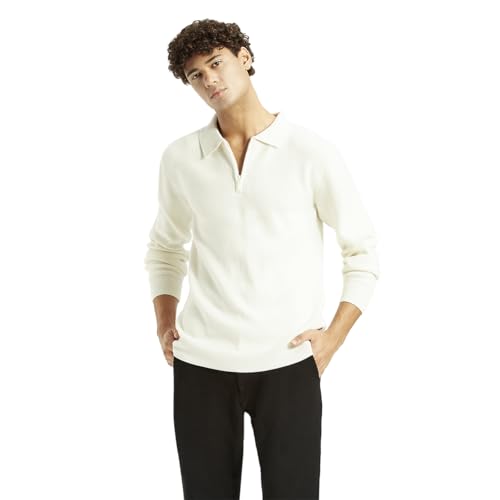 Levi's Men's Self Design Off-White Polo Neck Sweater