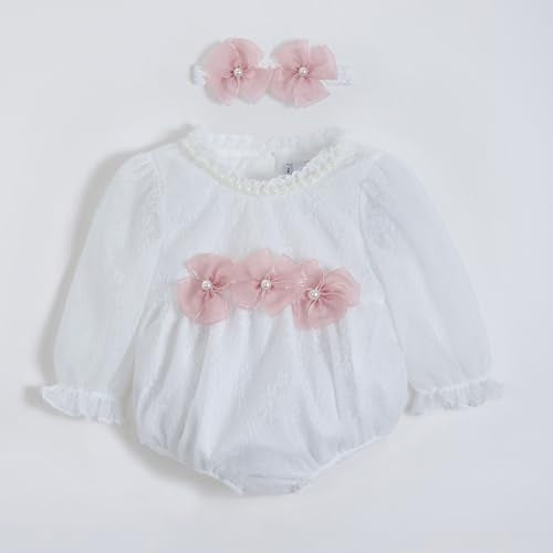 Hopscotch Girls Floral Applique Onesie in White Color For Age (18-24 Months)