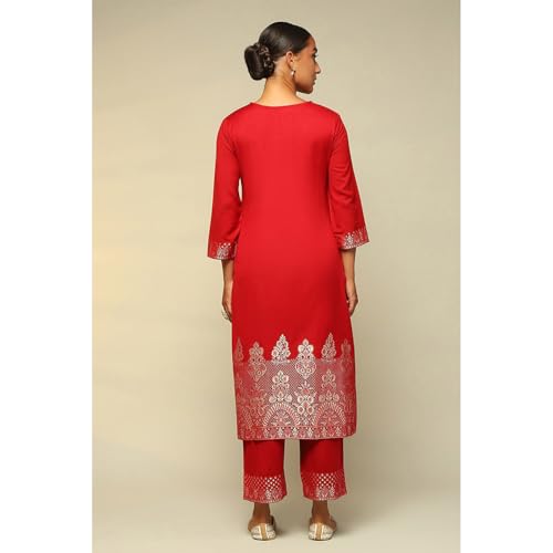 Rangriti Women's Acrylic Kurta Set (WNTRWR19625AW24RED_Red