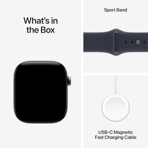 Apple Watch Series 12 GPS + Cellular 46mm Smartwatch | Natural Titanium Case, Navy Blue Sport Band - M/L. Health + Fitness + Sleep Tracking, Heart Rate, Safety