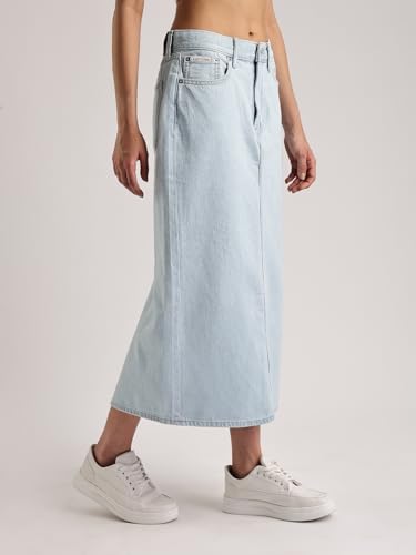 Calvin Klein Jeans Cotton Western Skirt Bleached Indigo