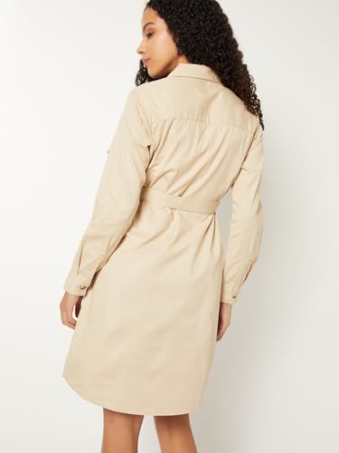 Max Women Solid Shirt Midi Dress (Beige_M)