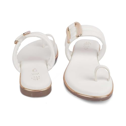 tresmode Perry Women's Flats Sandals White, 4 UK / 37 EU - Open Toe Ladies Dress Footwear Soft Comfortable